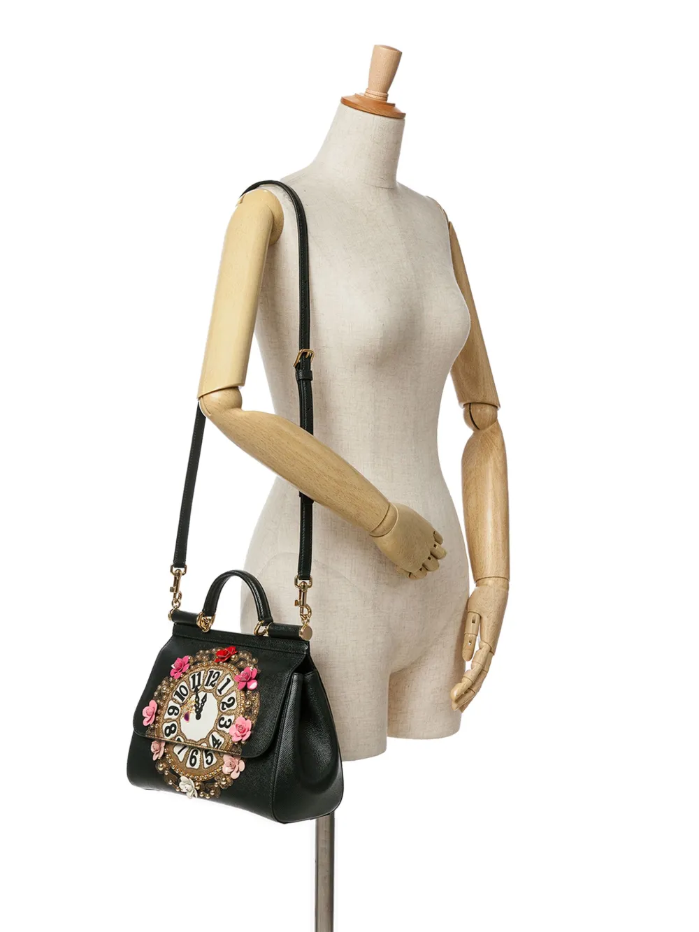 Dolce & Gabbana Pre-Owned 2009-2024 medium Miss Sicily Floral Clock kalfsleren boekentas - Zwart