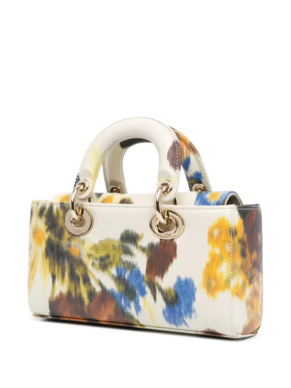 Pre-owned Dior 2023 Small Leather Floral Print Lady D Joy Satchel In White