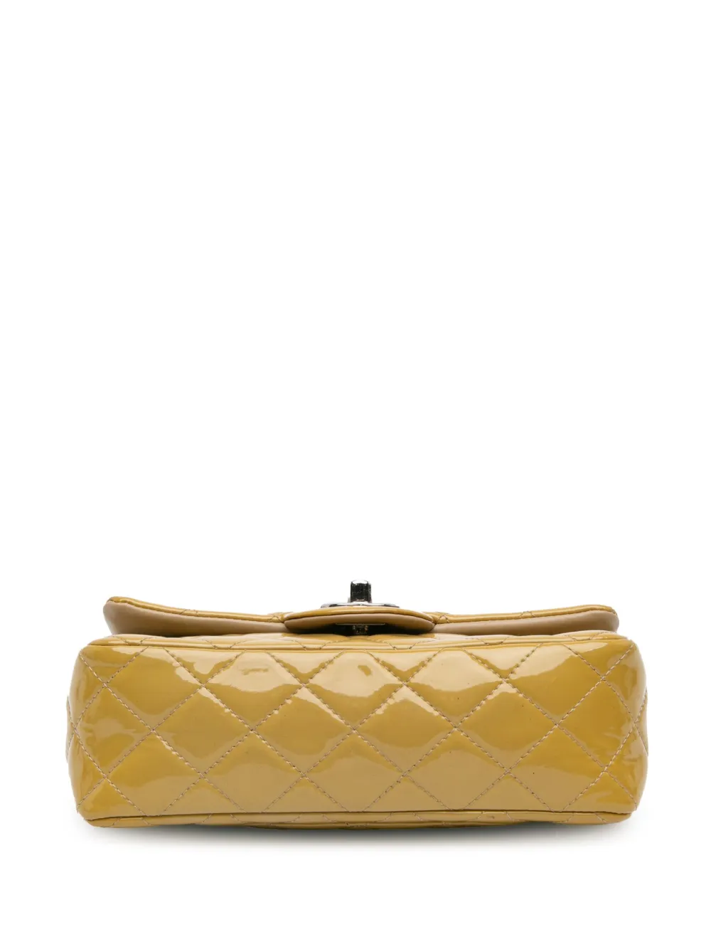Pre-owned Chanel 2014 Mini Rectangular Classic Patent Single Flap Crossbody Bag In Yellow