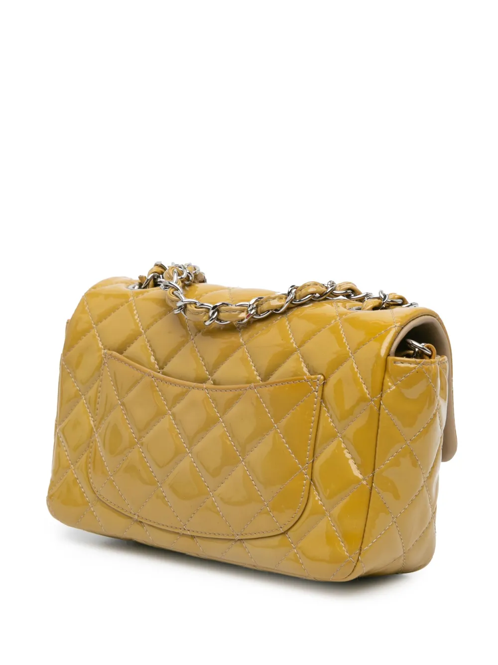 Pre-owned Chanel 2014 Mini Rectangular Classic Patent Single Flap Crossbody Bag In Yellow