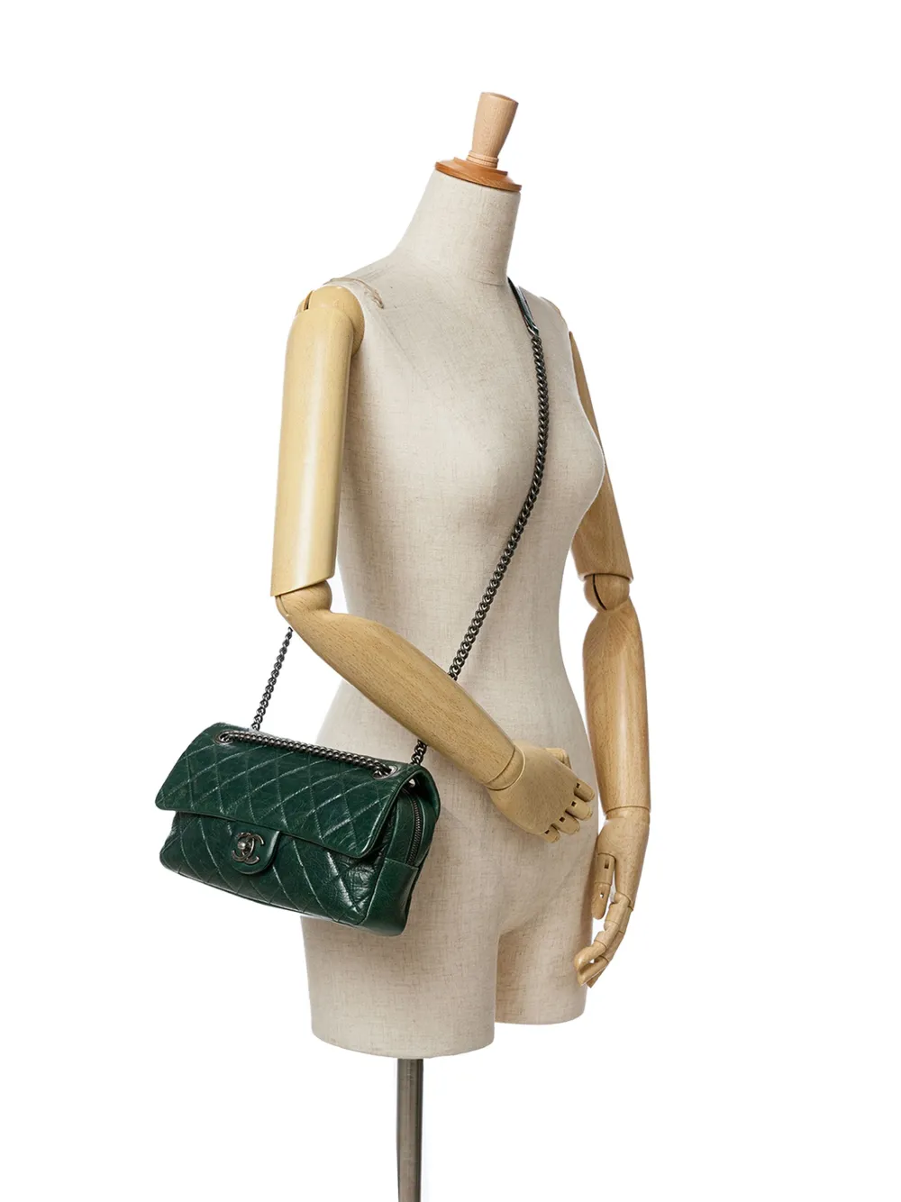 CHANEL Pre-Owned 2014 medium Duo Color Flap crossbodytas van kalfsleer - Groen