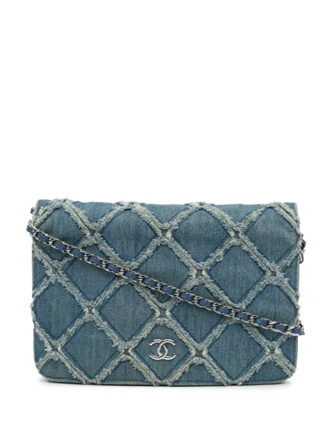 CHANEL Pre-Owned 2019 Frayed Denim Wallet On Chain crossbody bag