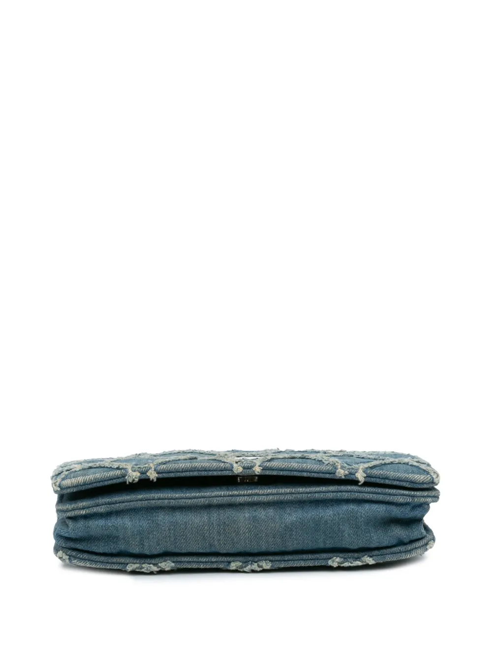 Pre-owned Chanel 2019 Frayed Denim Wallet On Chain Crossbody Bag In Blue