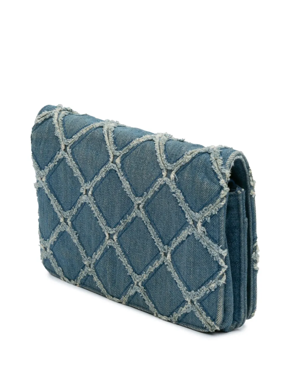 Pre-owned Chanel 2019 Frayed Denim Wallet On Chain Crossbody Bag In Blue