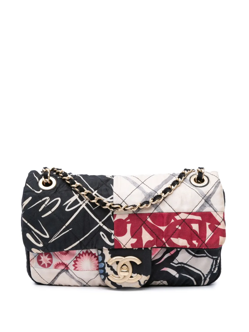 CHANEL Pre-Owned 2014 Mini Rectangular Printed Nylon and Jersey Patchwork Single Flap shoulder bag | Black | Image 1
