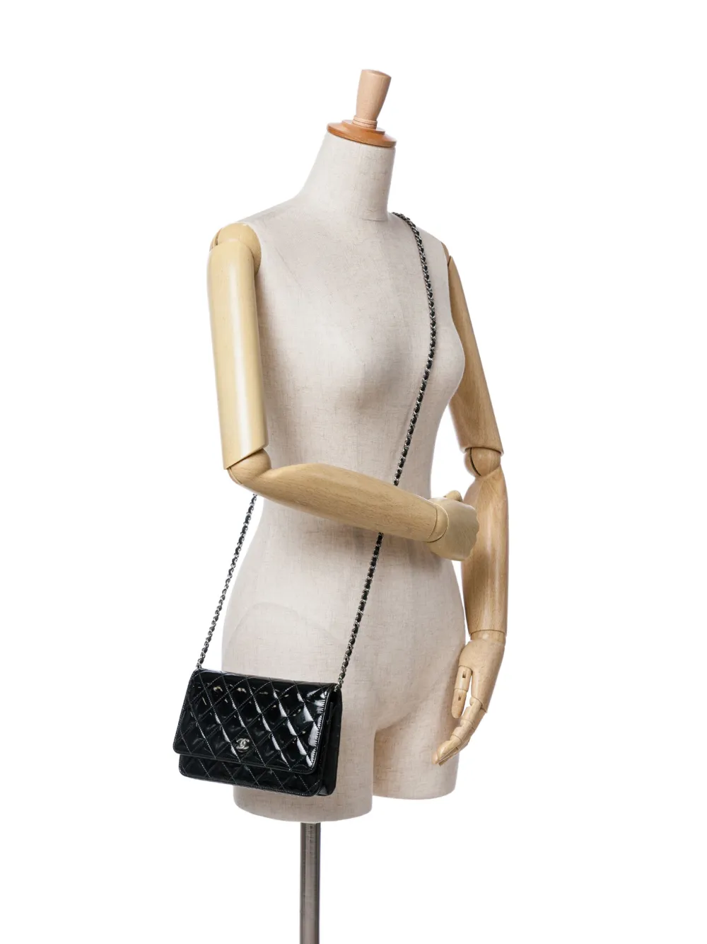 CHANEL Pre-Owned 2013-2014 CC Wallet On Chain gewatteerde lakleren crossbodytas - Zwart