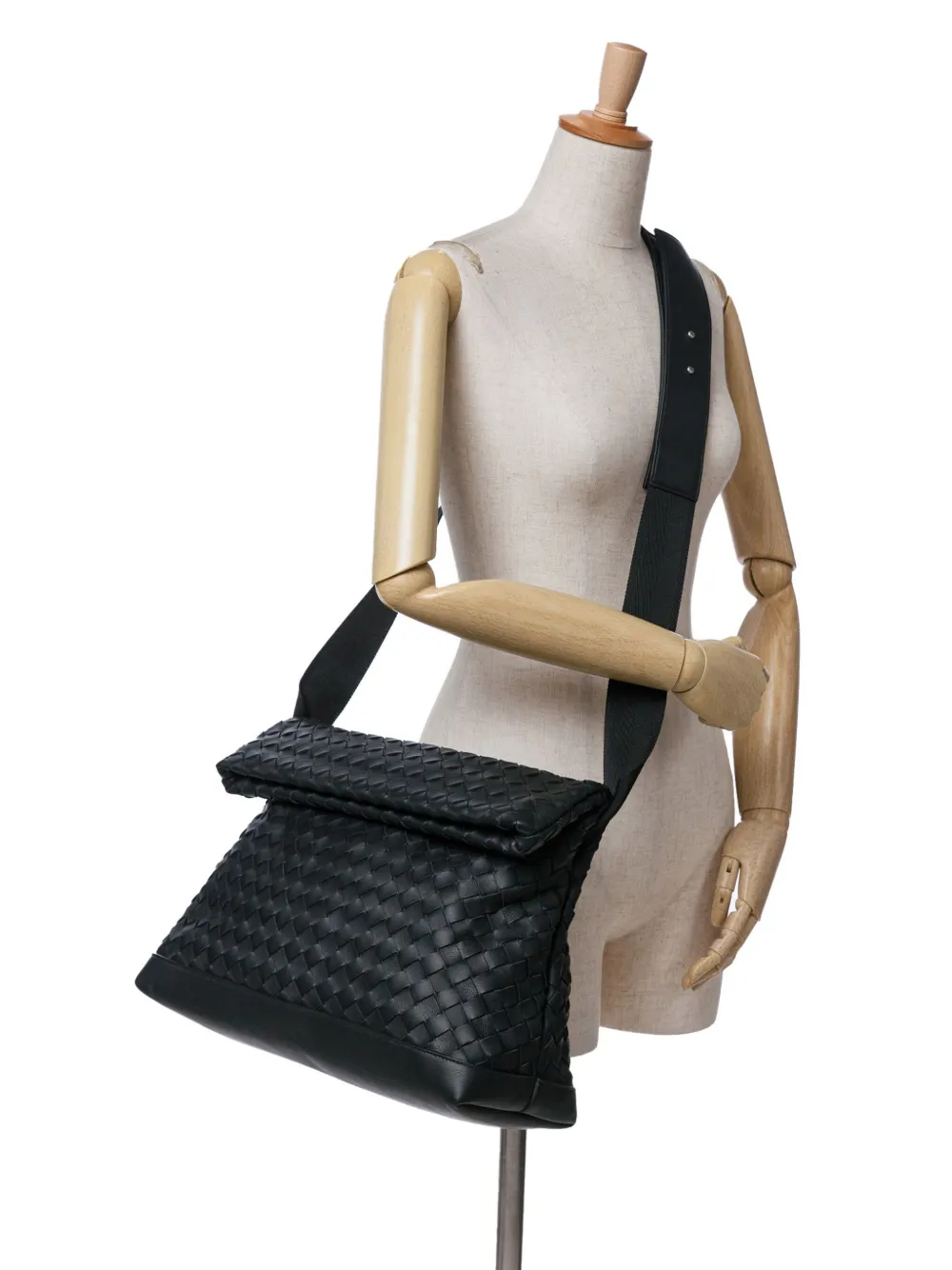 Bottega Veneta Pre-Owned 2012-2024 Nappa Intrecciato Fold Over Flap crossbodytas - Zwart