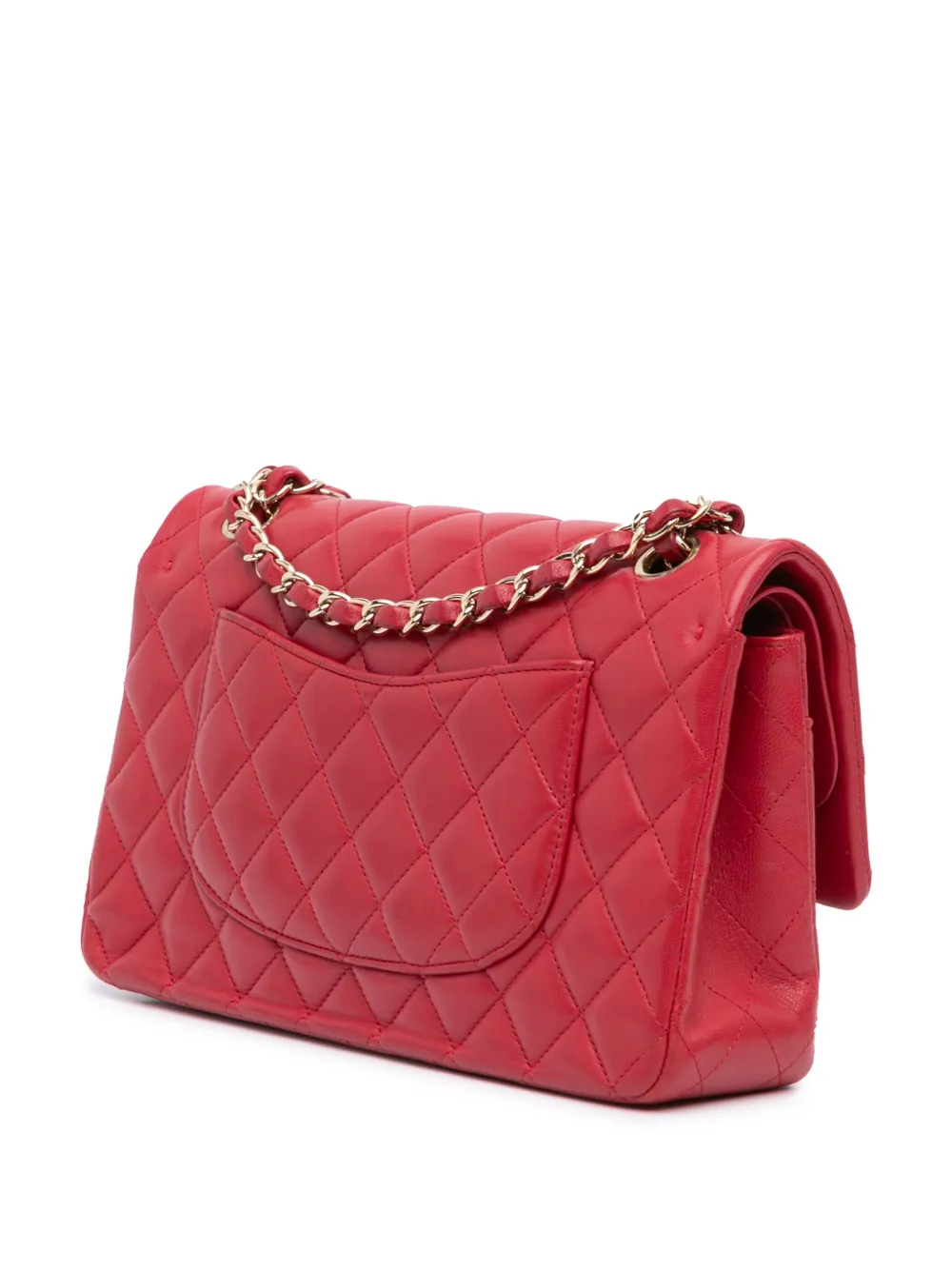 Pre-owned Chanel 2016-2017 Medium Classic Lambskin Double Flap Shoulder Bag In Pink