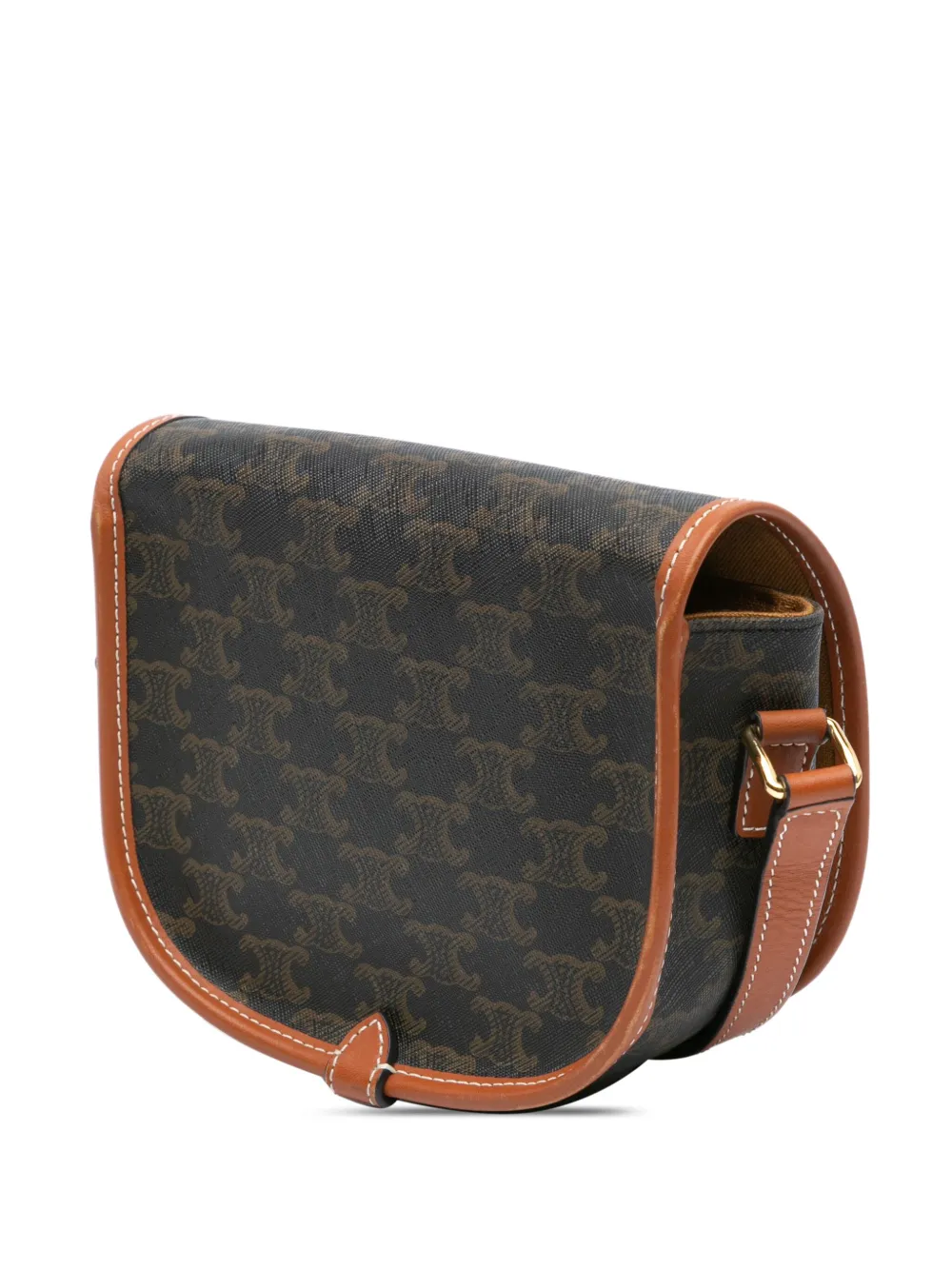 Pre-owned Celine 2019 Medium Triomphe Coated Canvas Folco Crossbody Bag In Brown