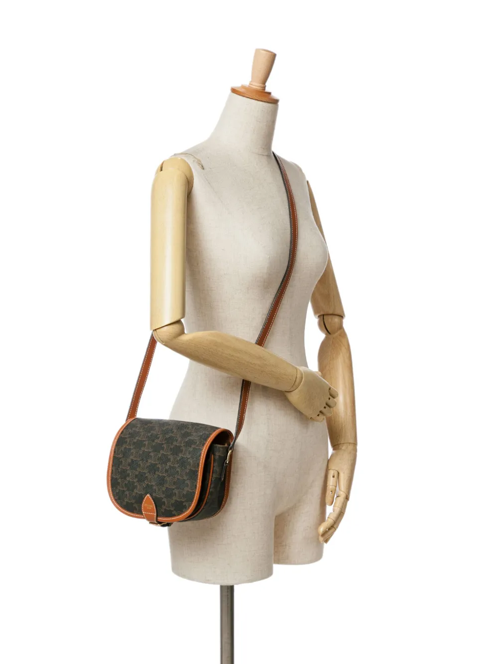 Céline Pre-Owned 2019 medium Triomphe Folco gecoate canvas crossbodytas - Bruin