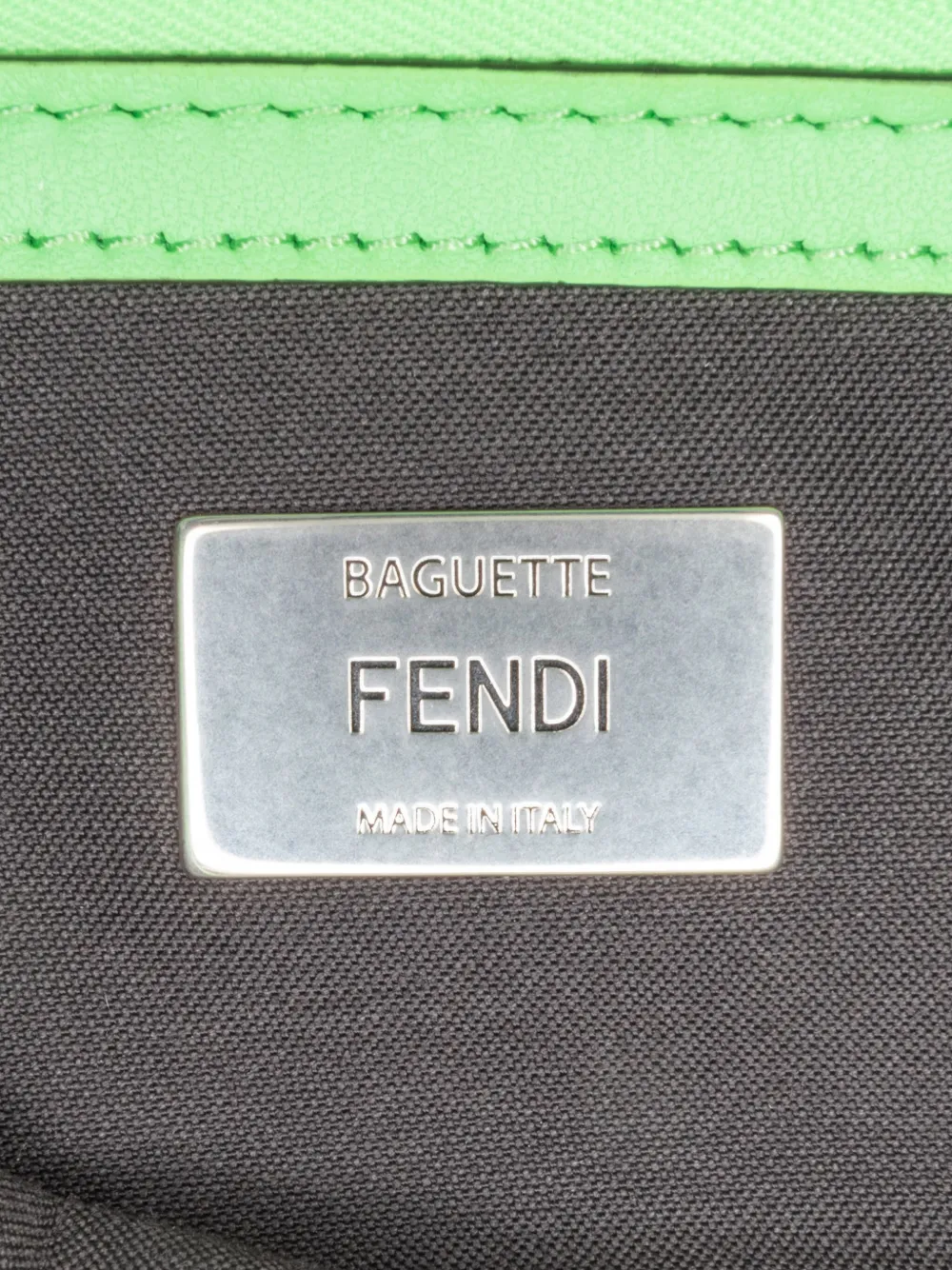 Pre-owned Fendi 2000-2023 Zucca Embossed Stitched Leather Baguette Satchel In Green