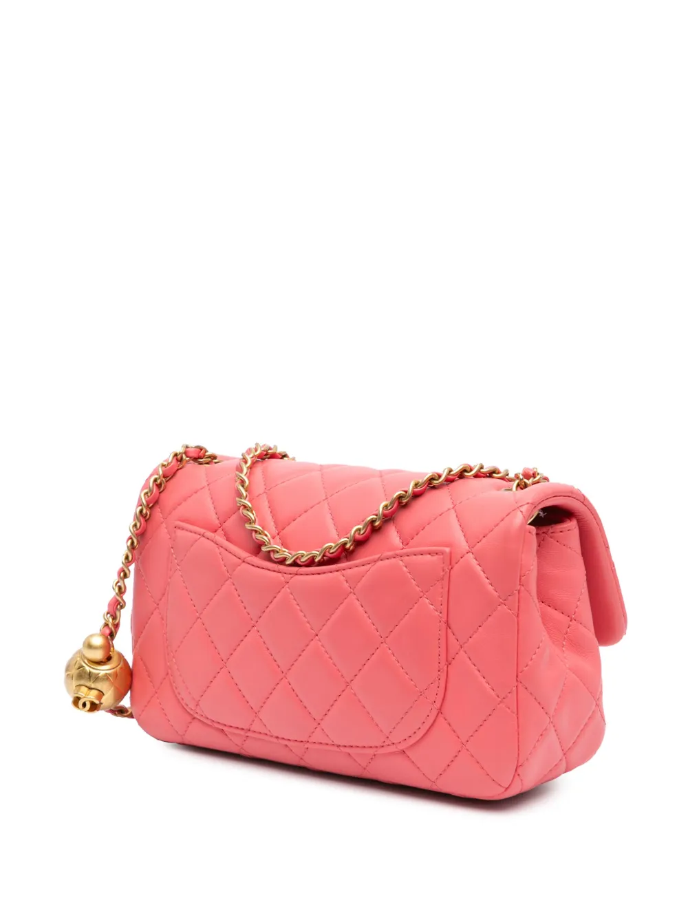 Pre-owned Chanel 2020 Mini Rectangular Lambskin Pearl Crush Flap Crossbody Bag In Pink