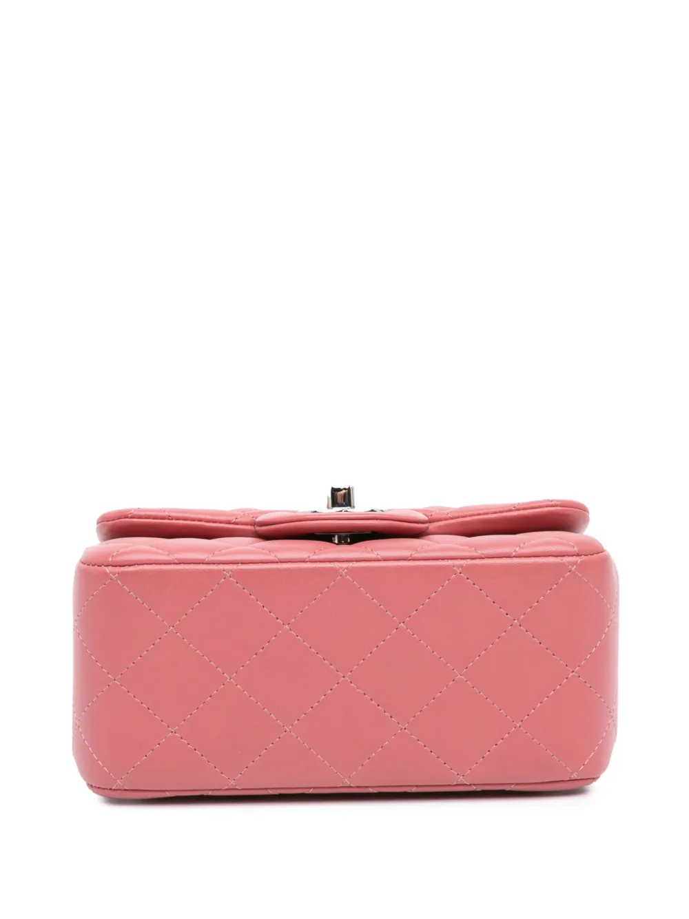 Pre-owned Chanel 2019 Mini Square Classic Lambskin Single Flap Crossbody Bag In Pink