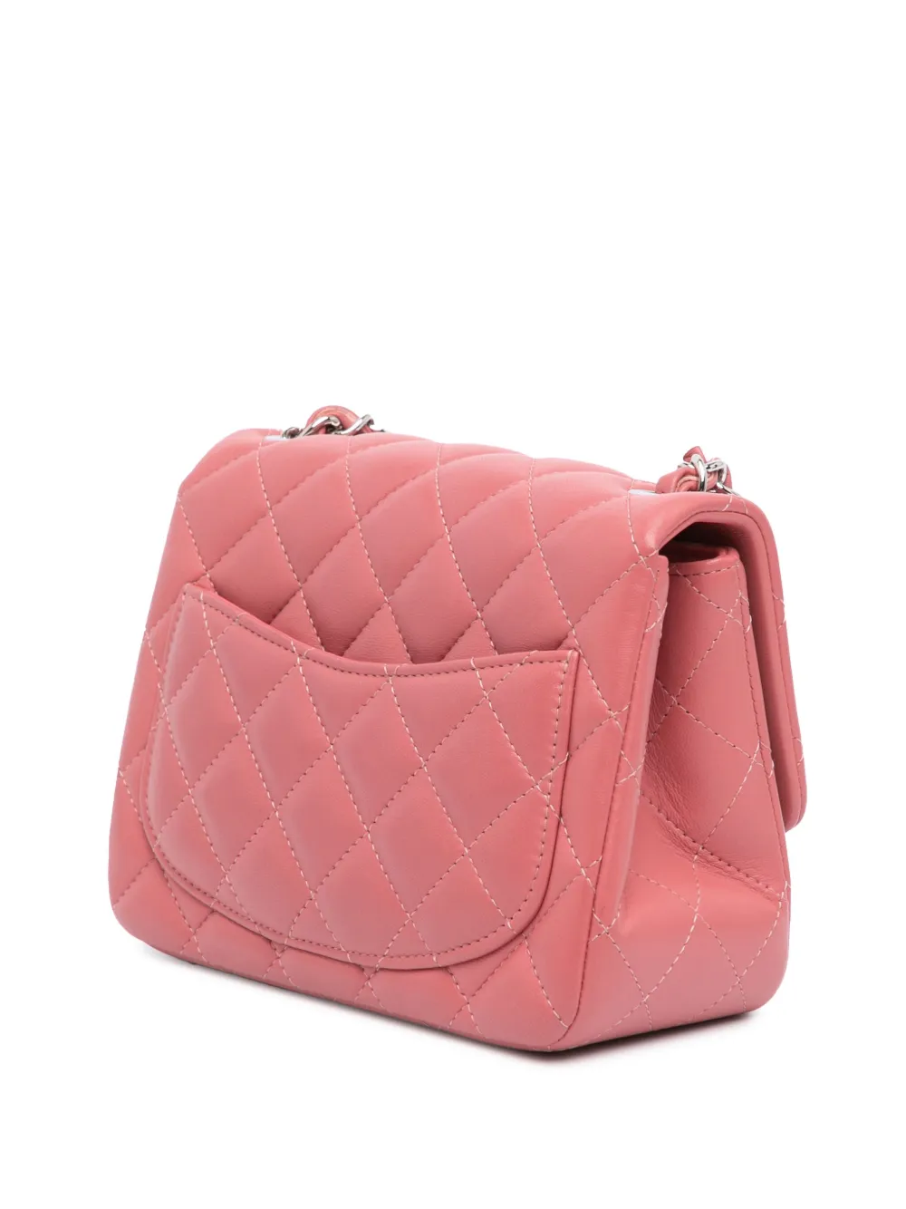 Pre-owned Chanel 2019 Mini Square Classic Lambskin Single Flap Crossbody Bag In Pink