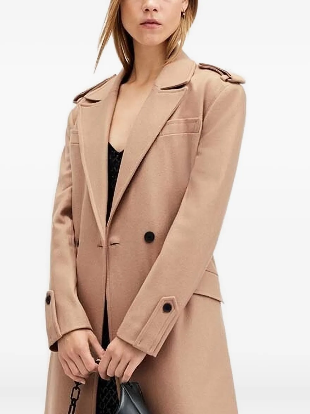 Allsaints Belted Single-breasted Coat In Brown