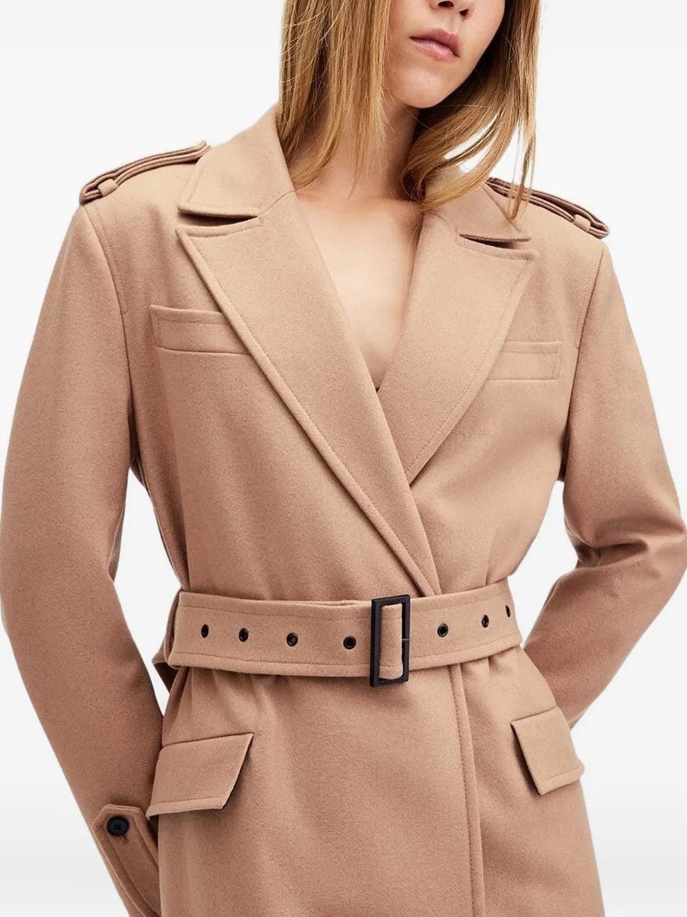 AllSaints belted single-breasted coat Bruin