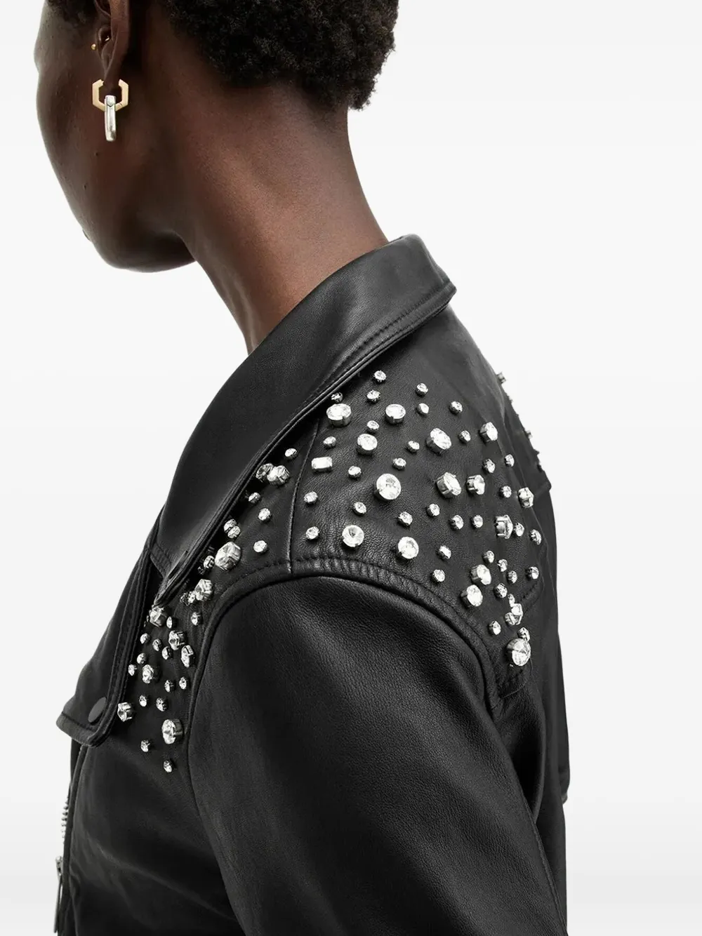 AllSaints Billie verfraaid leren jack Zwart