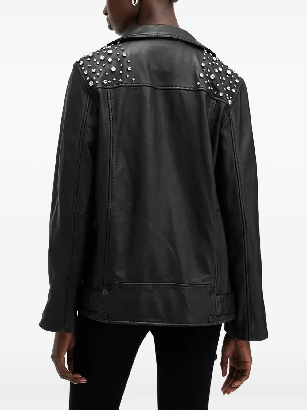 AllSaints Billie verfraaid leren jack Zwart