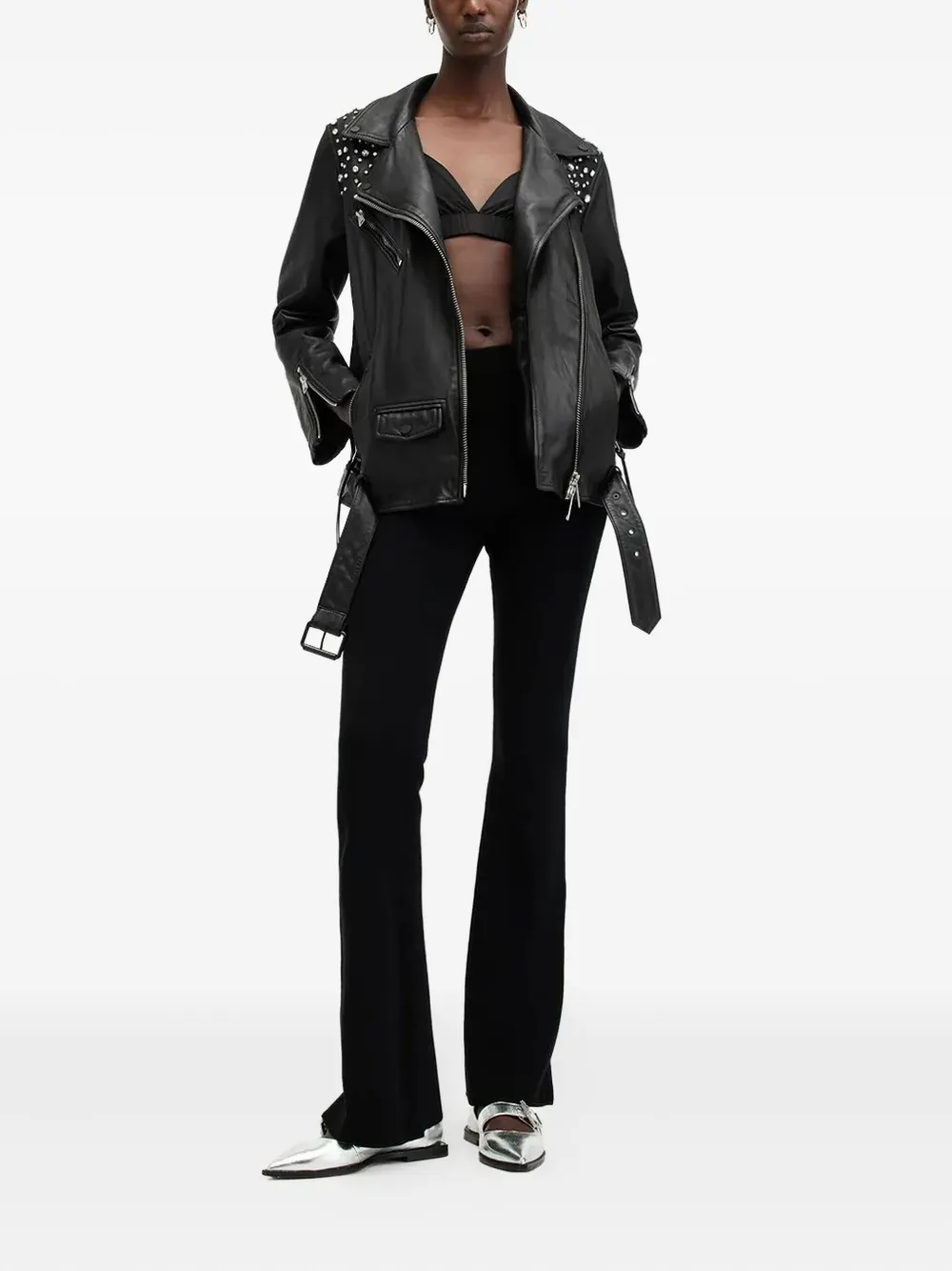 AllSaints Billie verfraaid leren jack Zwart