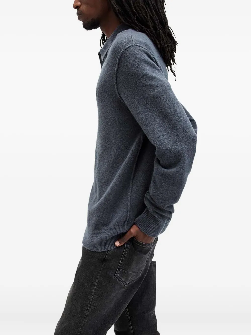 AllSaints long-sleeve polo shirt - Blauw