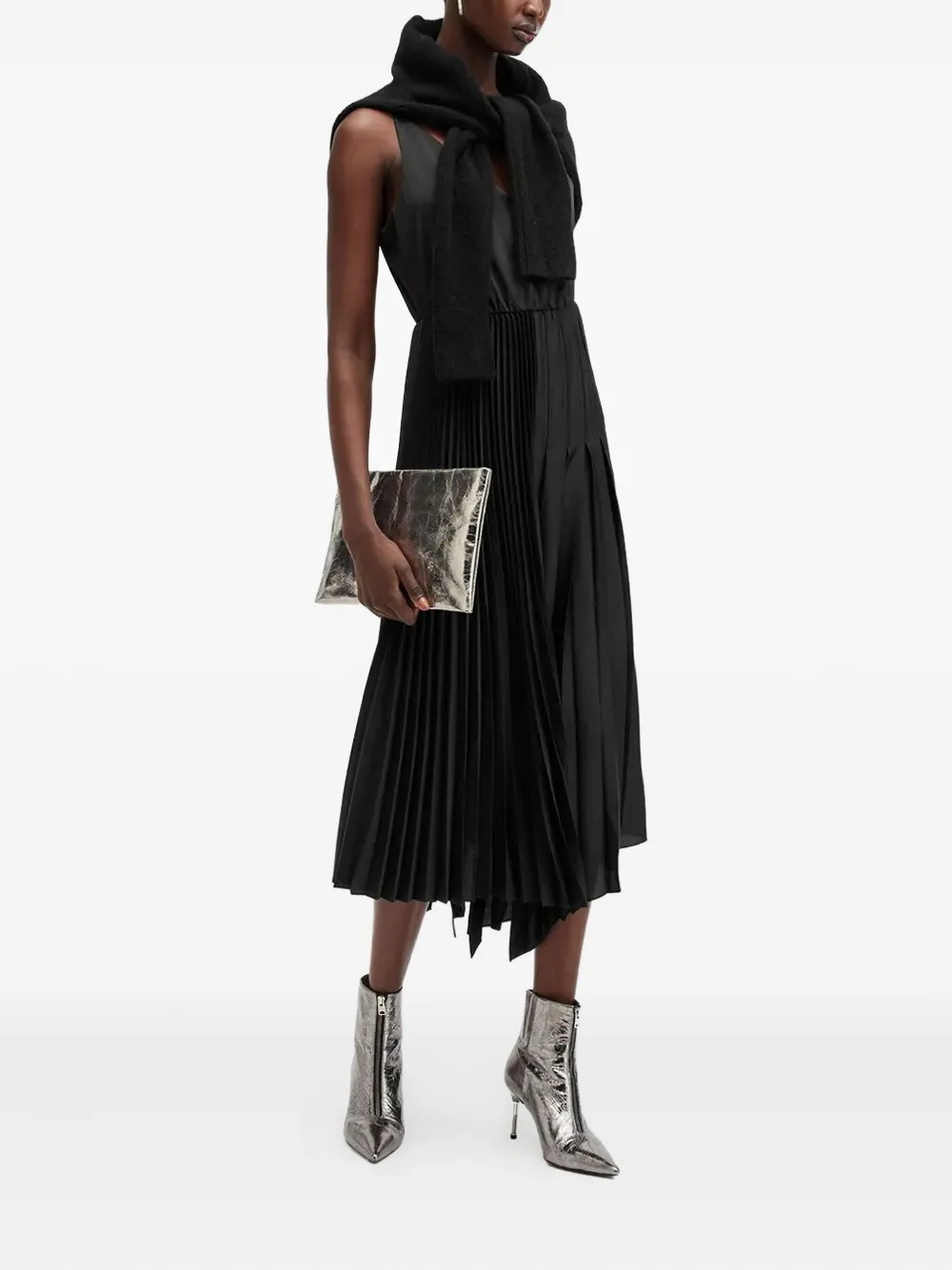 AllSaints pleated asymmetric dress - Zwart