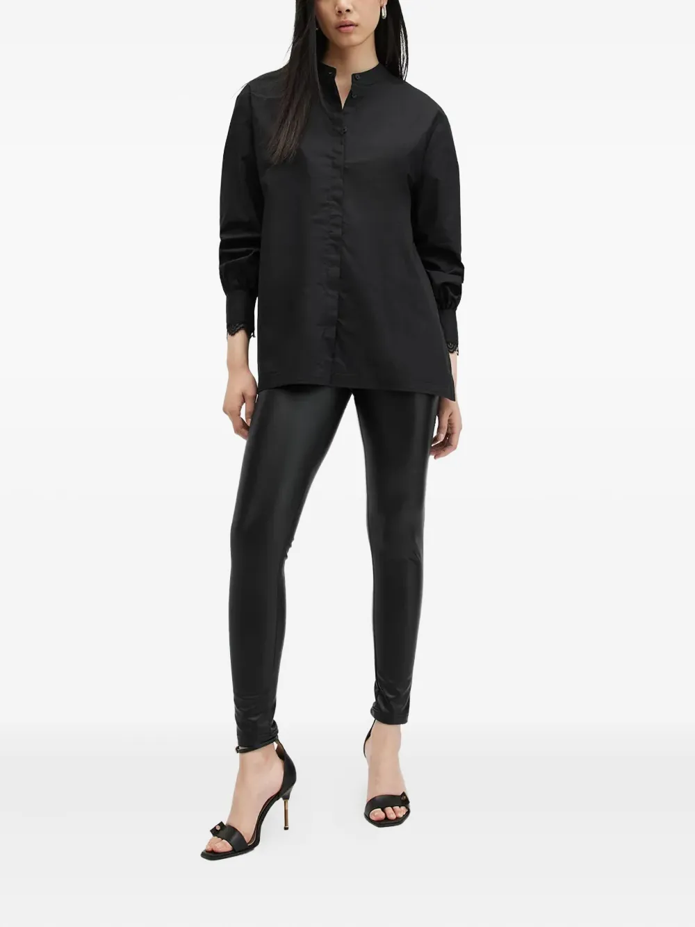 AllSaints Popeline blouse met kanten vlakken - Zwart