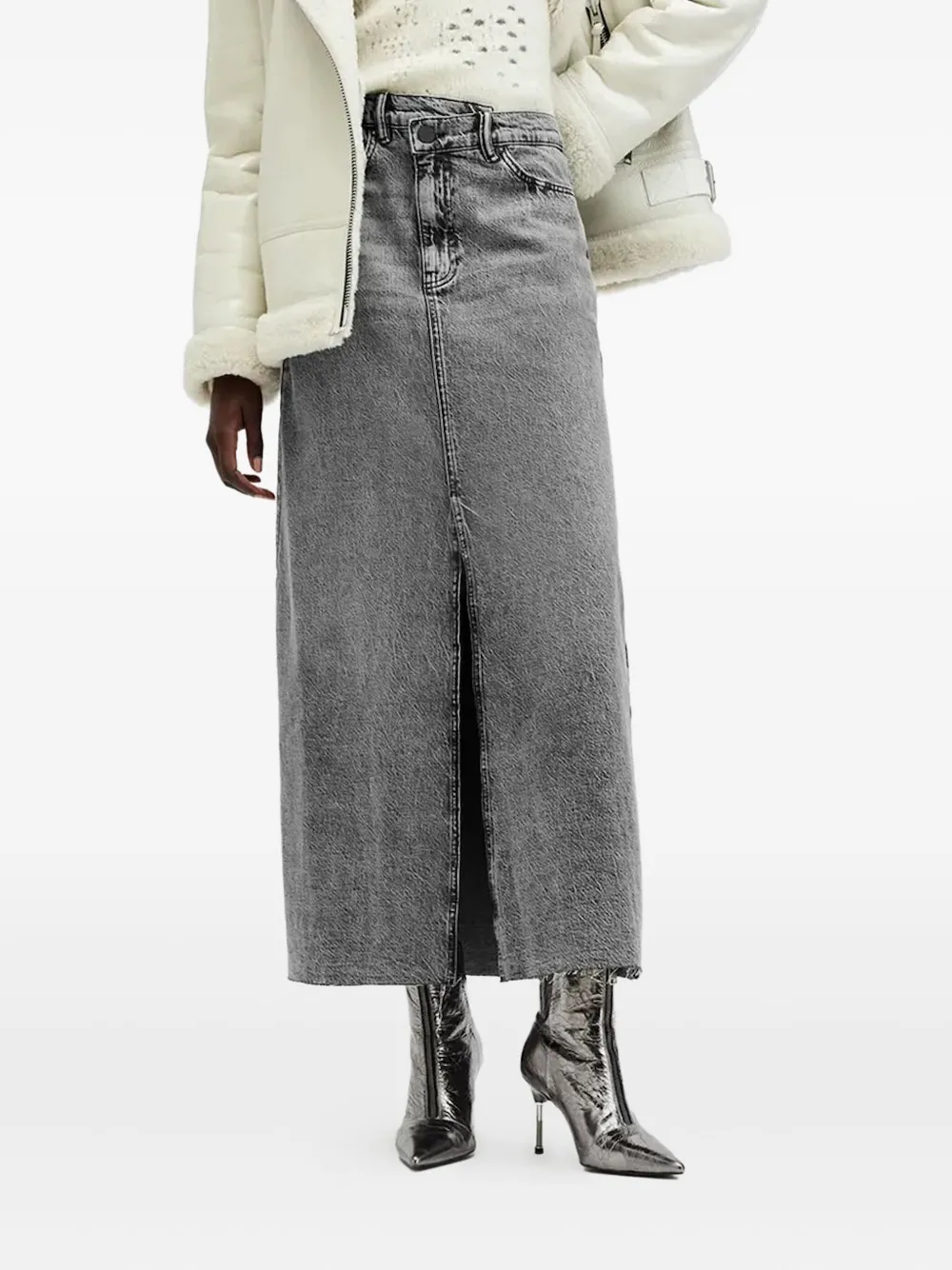AllSaints Noir acid-wash maxi skirt - Zwart