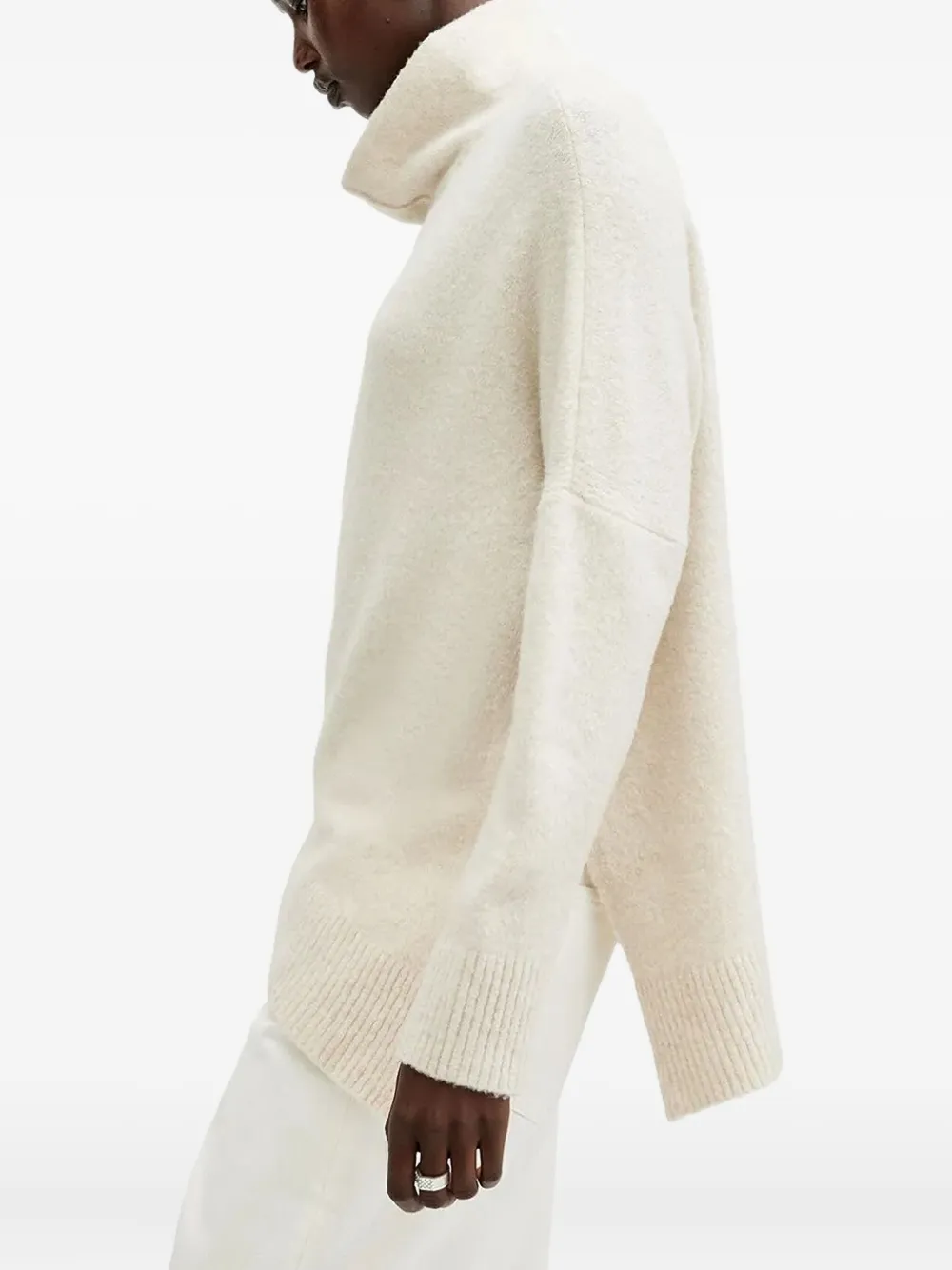 Allsaints Lock Roll Neck Asymmetric Sweater In Neutral