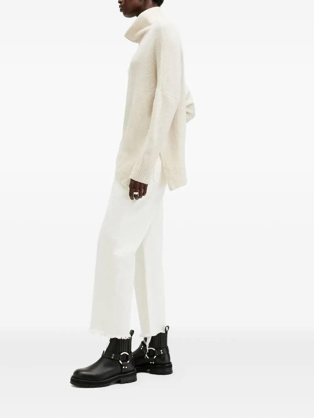 Allsaints Lock Roll Neck Asymmetric Sweater In Neutral