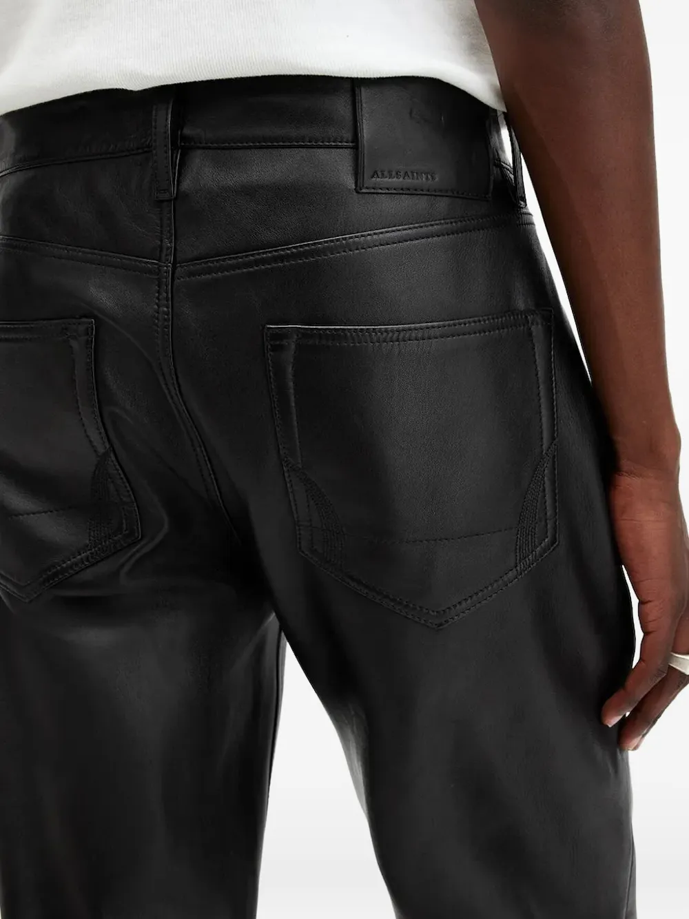AllSaints Lynch broek met leren vlak Zwart