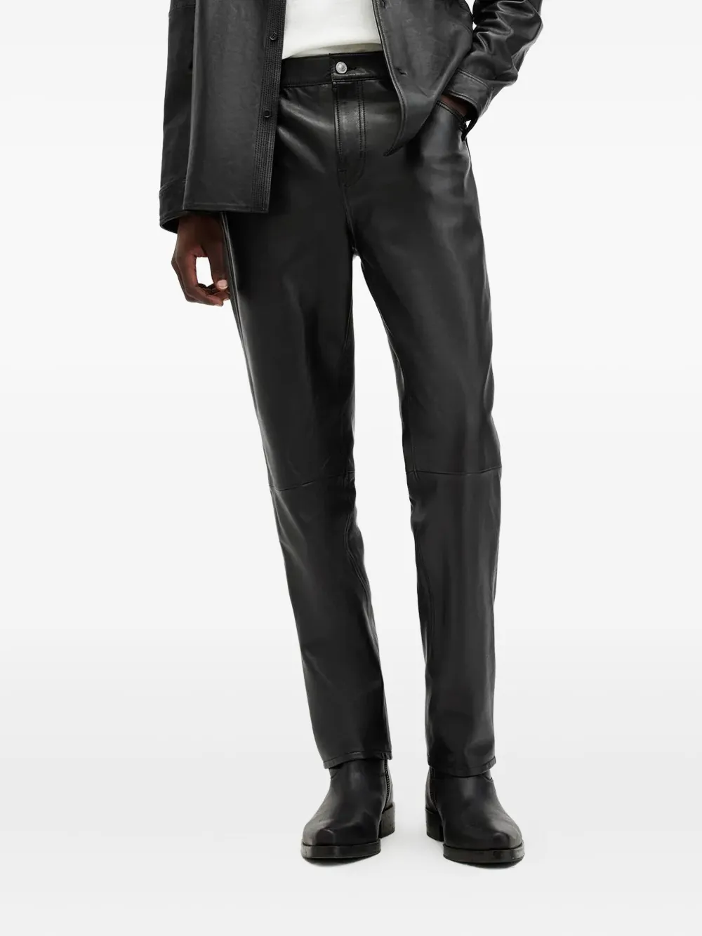 AllSaints Lynch leather panel trousers - Zwart