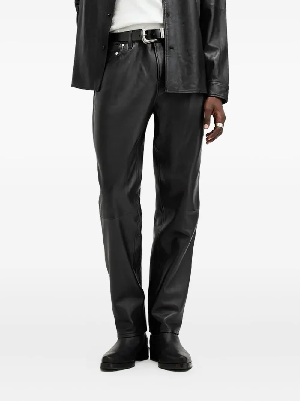 AllSaints Lynch broek met leren vlak Zwart