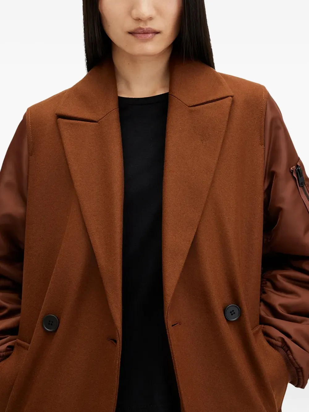 AllSaints Jas met dubbele rij knopen Bruin