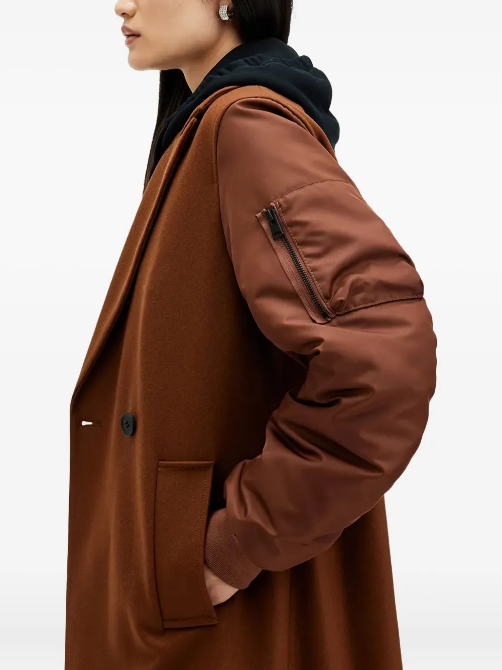 AllSaints Jas met dubbele rij knopen Bruin