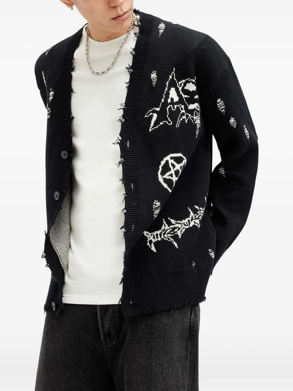 AllSaints Koto Gothic gerafeld grafisch vest Zwart