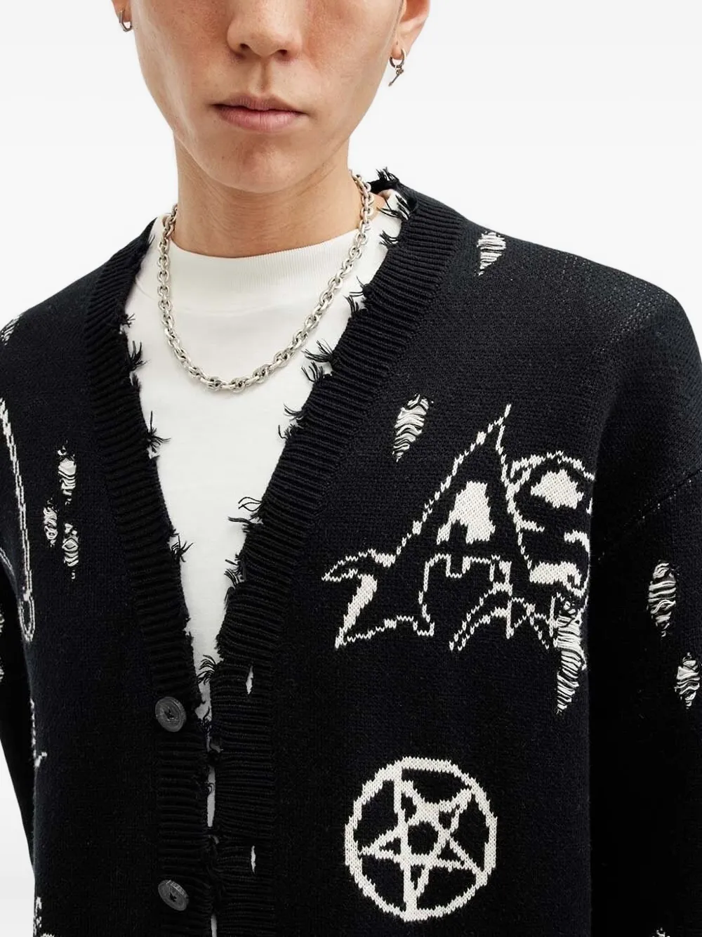 AllSaints Koto Gothic gerafeld grafisch vest Zwart