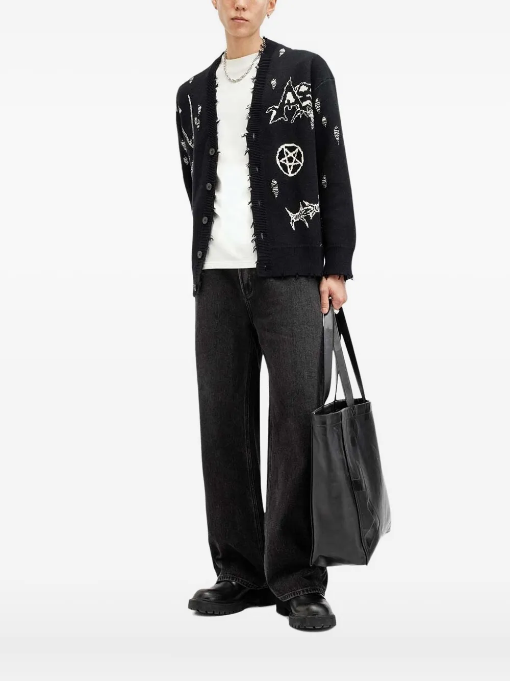 AllSaints Koto Gothic gerafeld grafisch vest Zwart