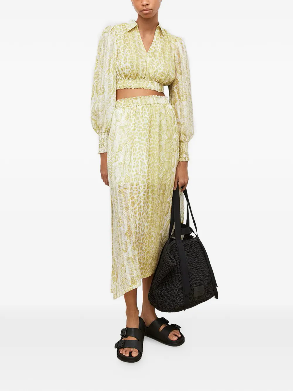  Allsaints Clara Noche Shirred Snake-print Top - Yellow 