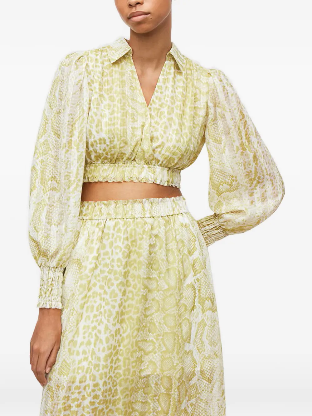 AllSaints Clara Noche shirred snake-print top - Giallo