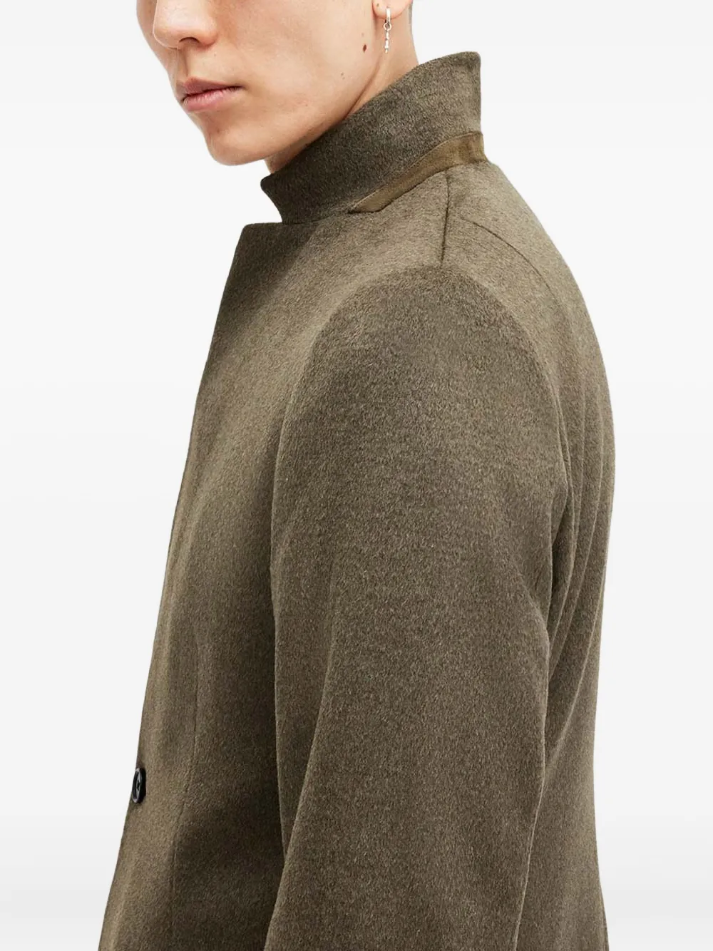 AllSaints Jas met enkele rij knopen en hoge hals Groen