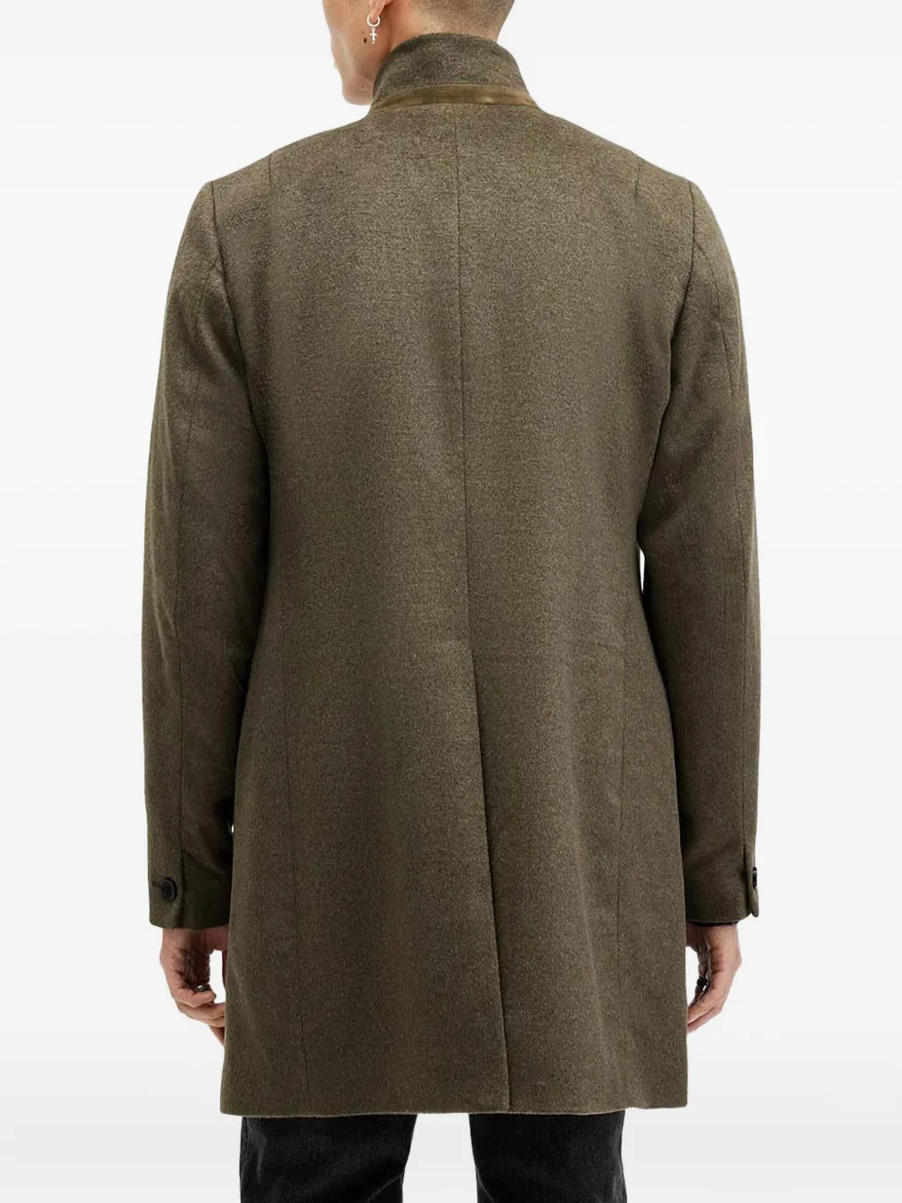 AllSaints Jas met enkele rij knopen en hoge hals Groen