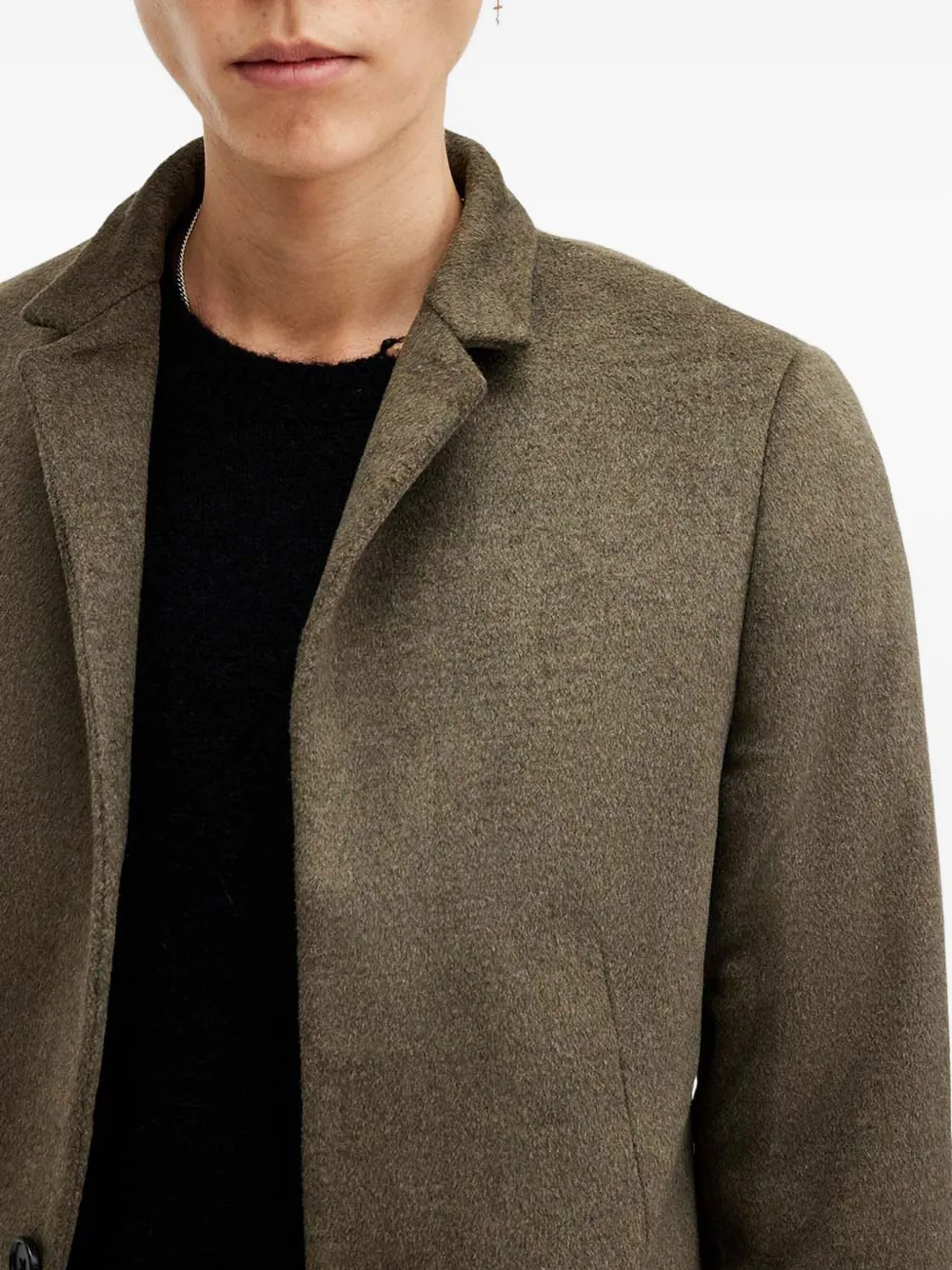 AllSaints Jas met enkele rij knopen en hoge hals Groen