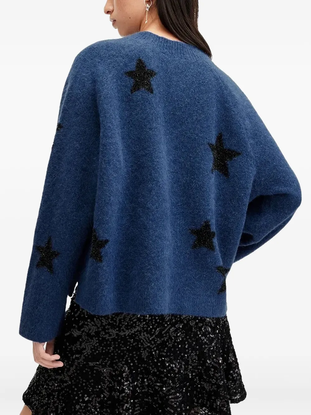 Allsaints Starlet Intarsia-print Jumper In Black