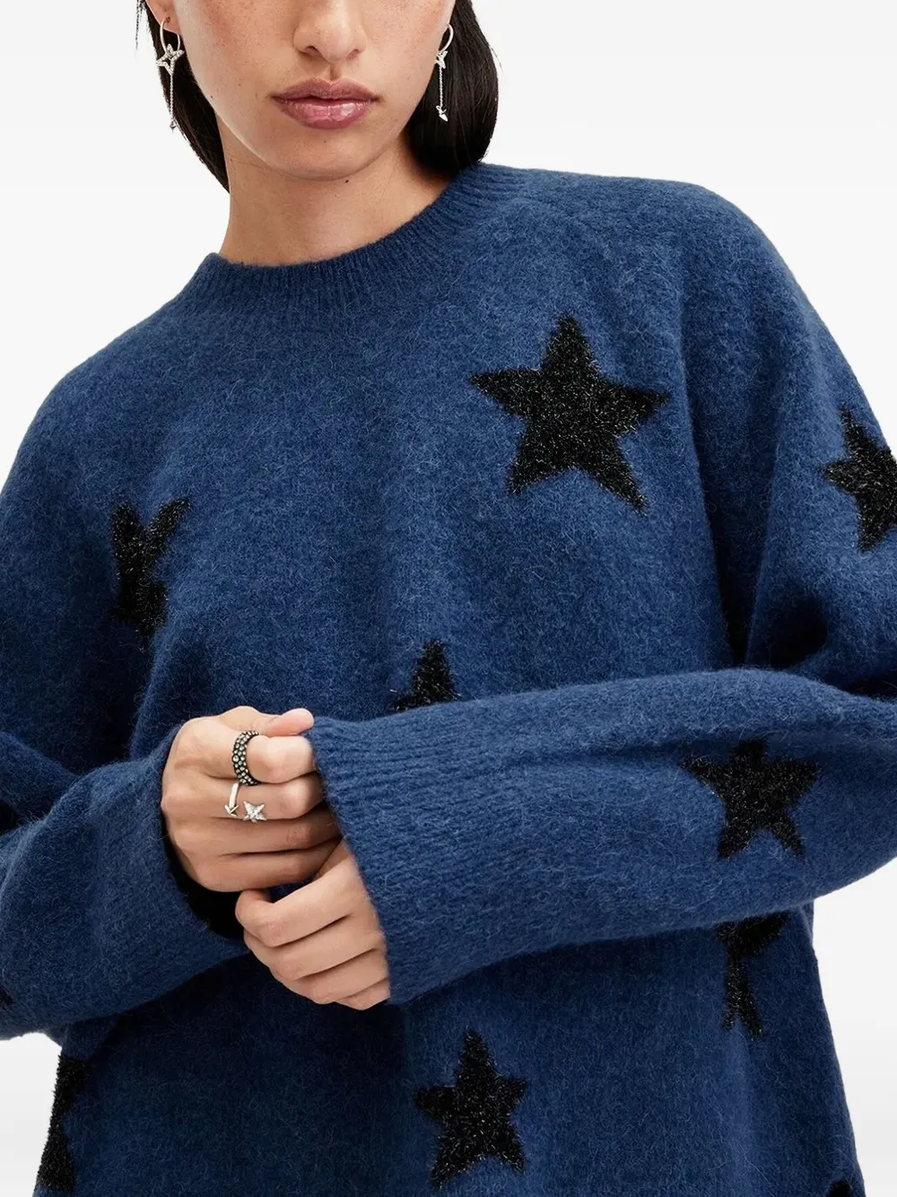 Allsaints Starlet Intarsia-print Jumper In Black