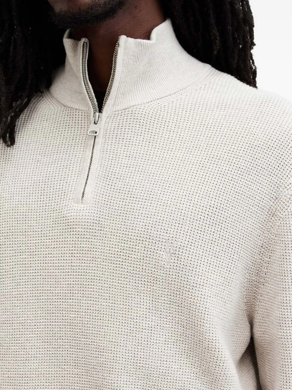 AllSaints Wafelgebreide trui met halve rits Beige