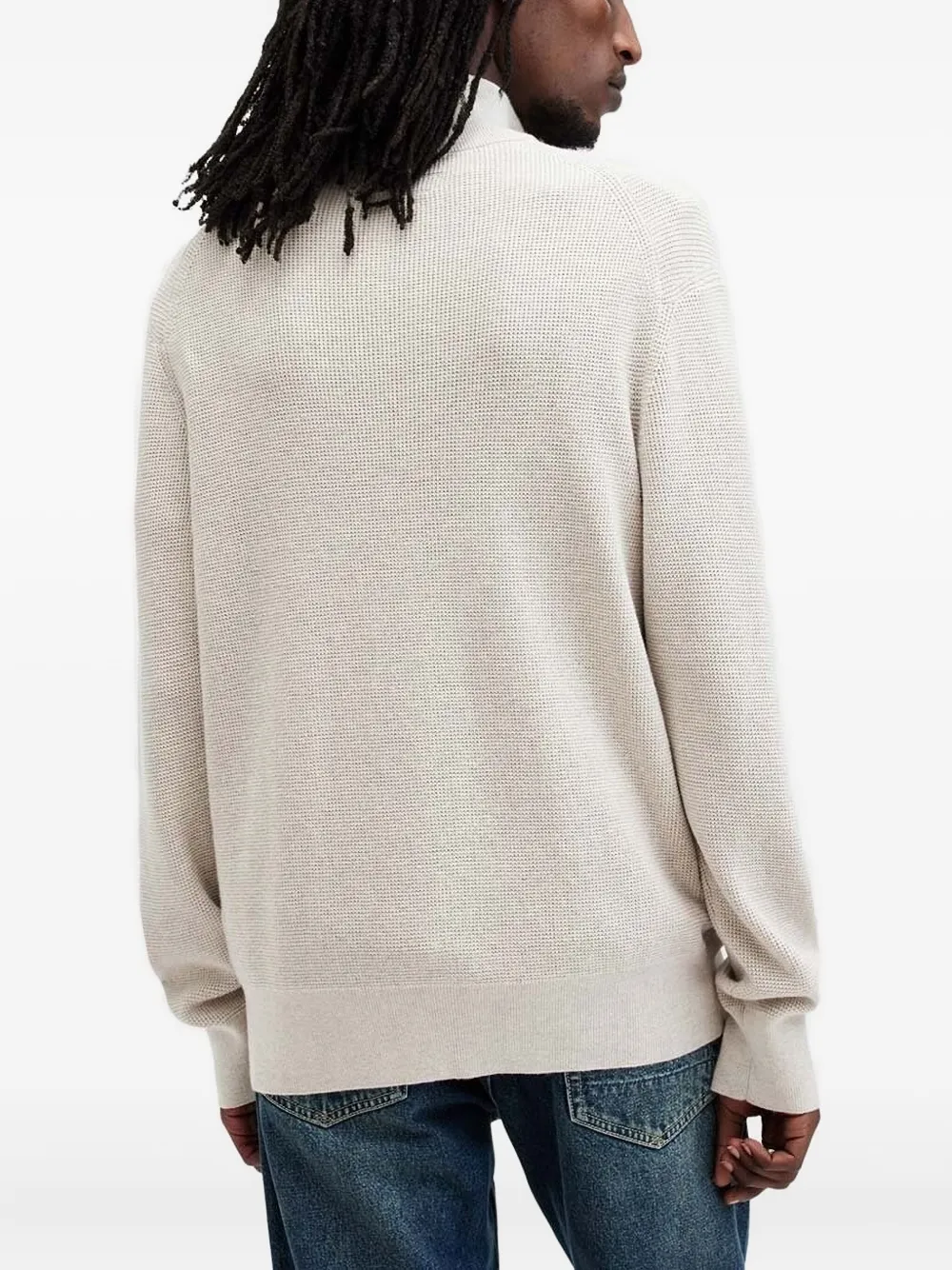 AllSaints Wafelgebreide trui met halve rits Beige