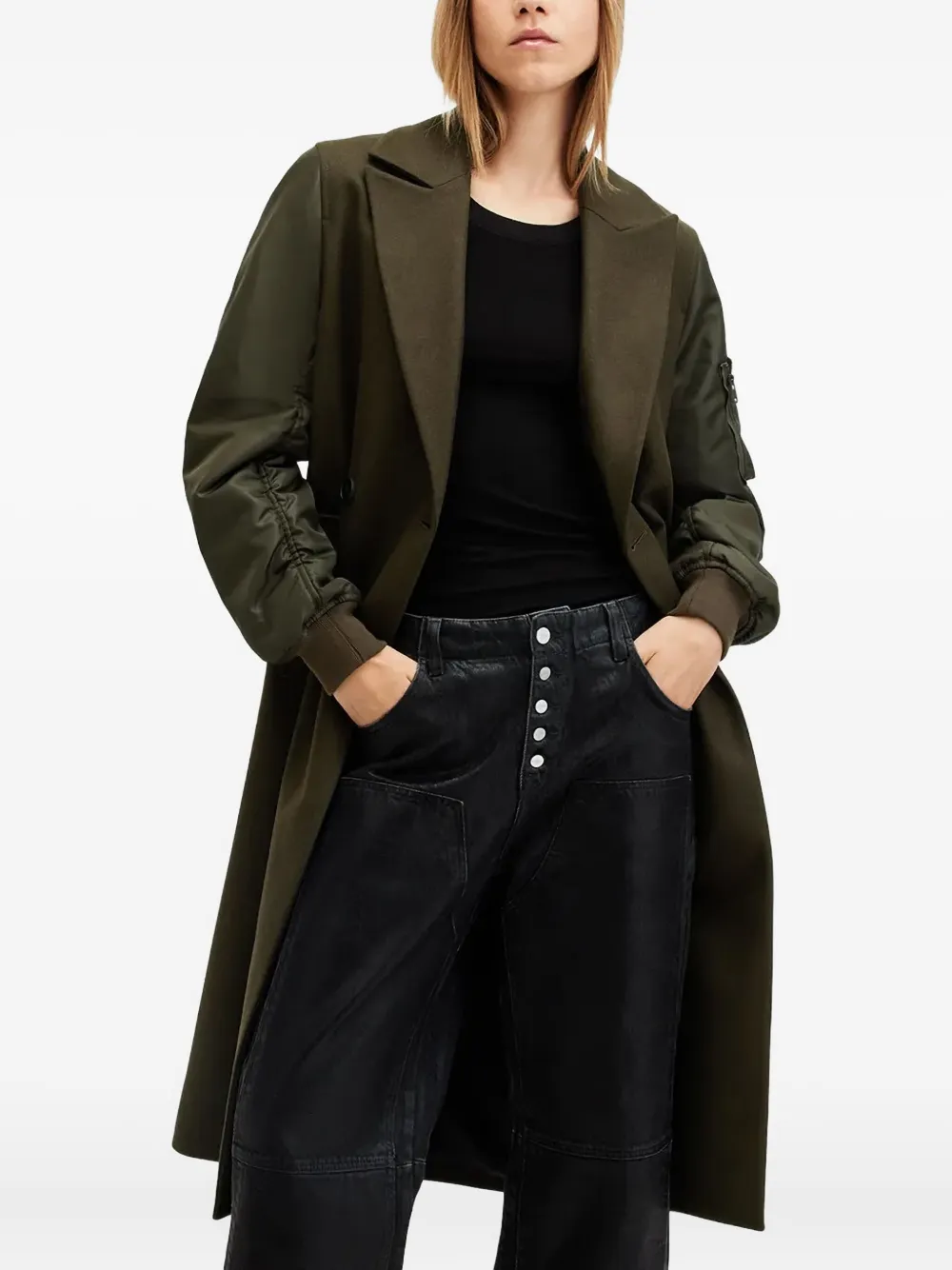 AllSaints Jas met dubbele rij knopen Groen