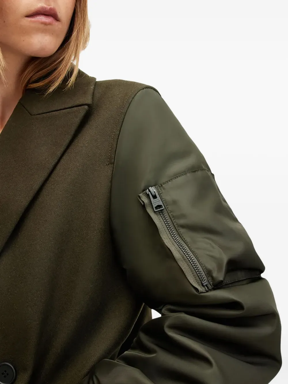 AllSaints Jas met dubbele rij knopen Groen