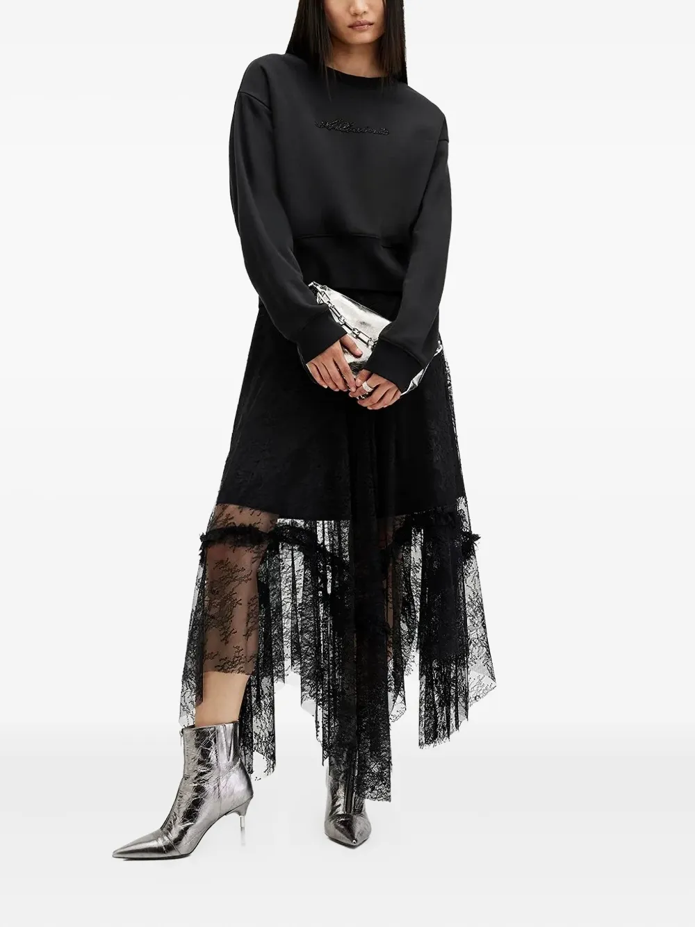 Allsaints Sequin-embellished Sweatshirt In Black