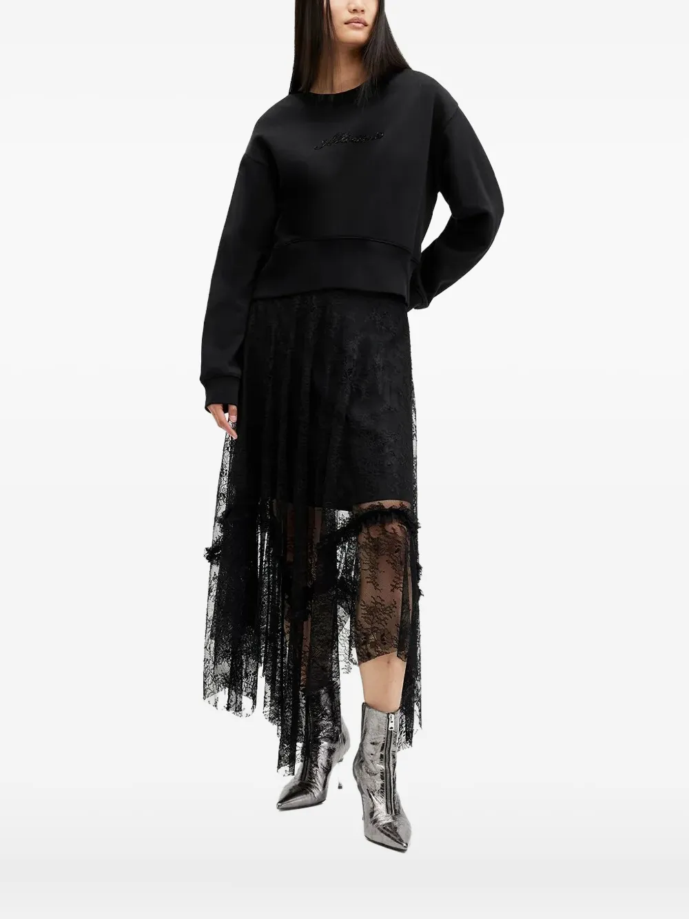 Allsaints Sequin-embellished Sweatshirt In Black